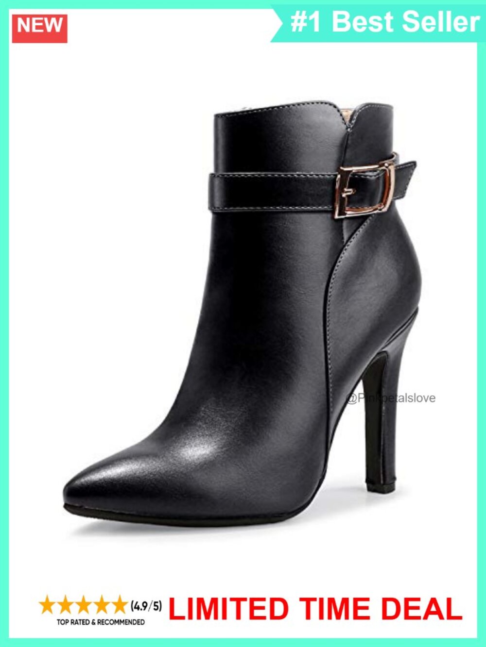 Pointed Toe Stiletto High Heels Ankle Booties 4.2" Heel Side Zip Buckle